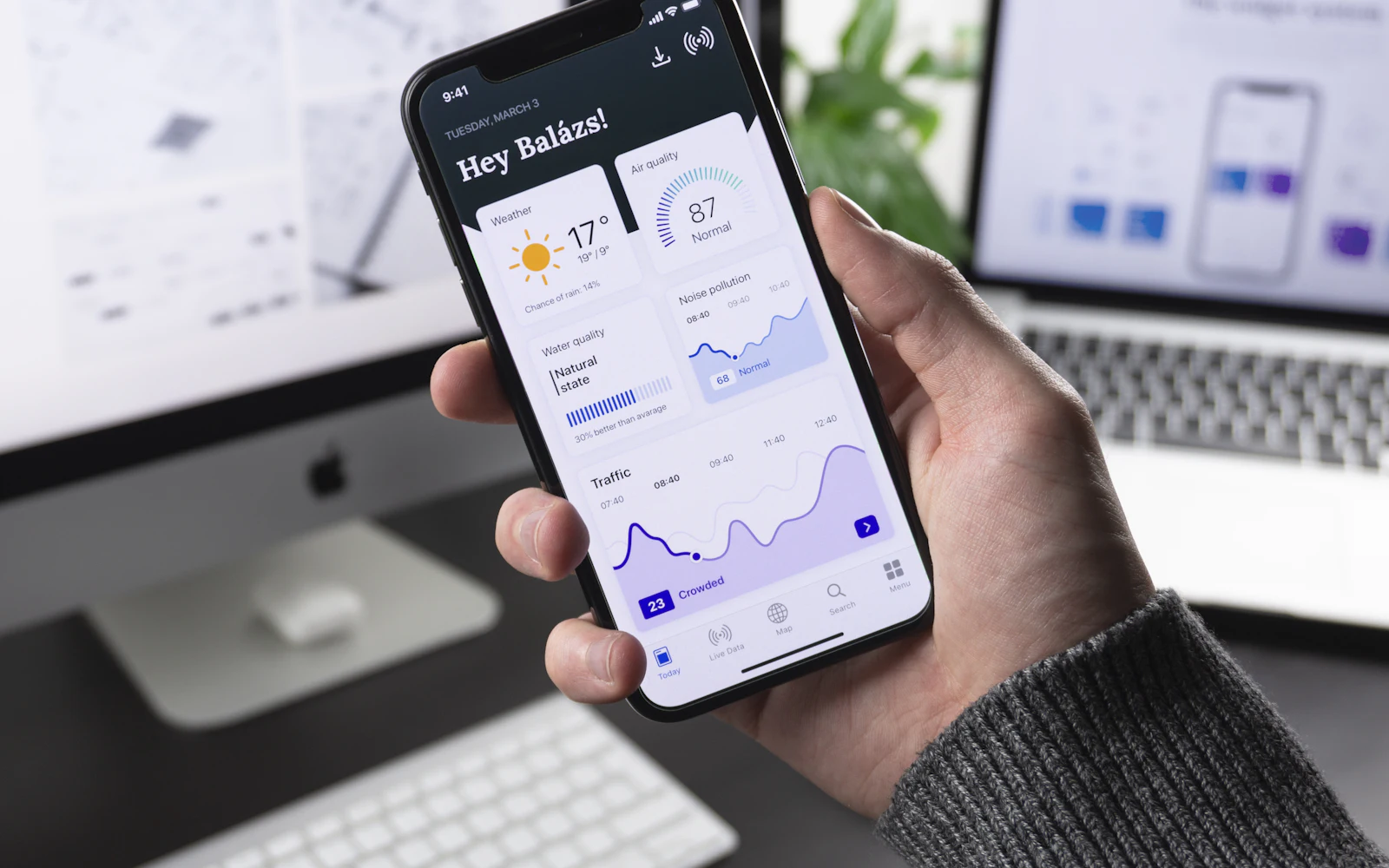 Smartphone displaying a dashboard