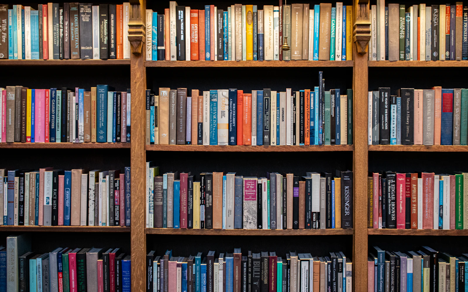 Bookshelves filled with colorful books