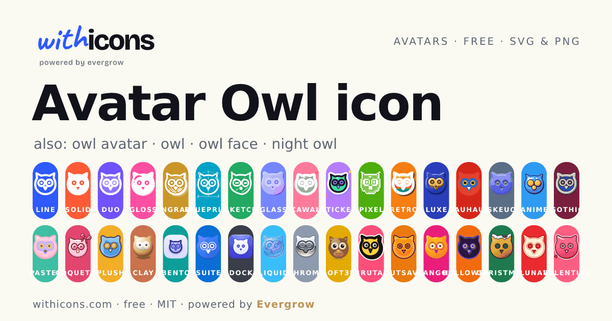Avatar Owl icon: free SVG & PNG in 34 styles | with icons