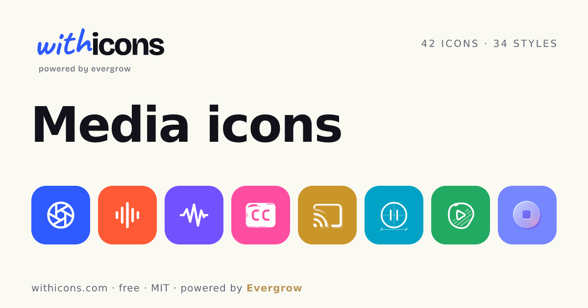 Media icons: 42 free SVG & PNG icons in 34 styles | with icons
