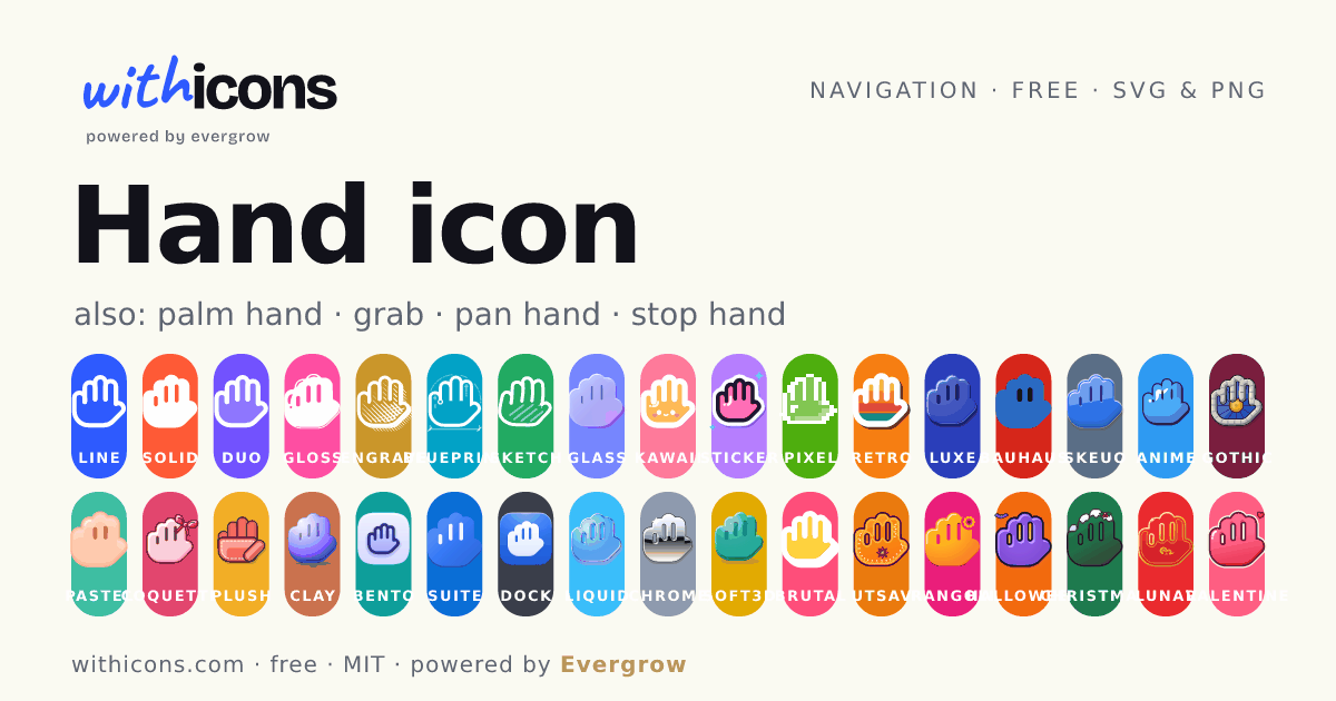 Hand icon: free SVG & PNG in 34 styles | with icons