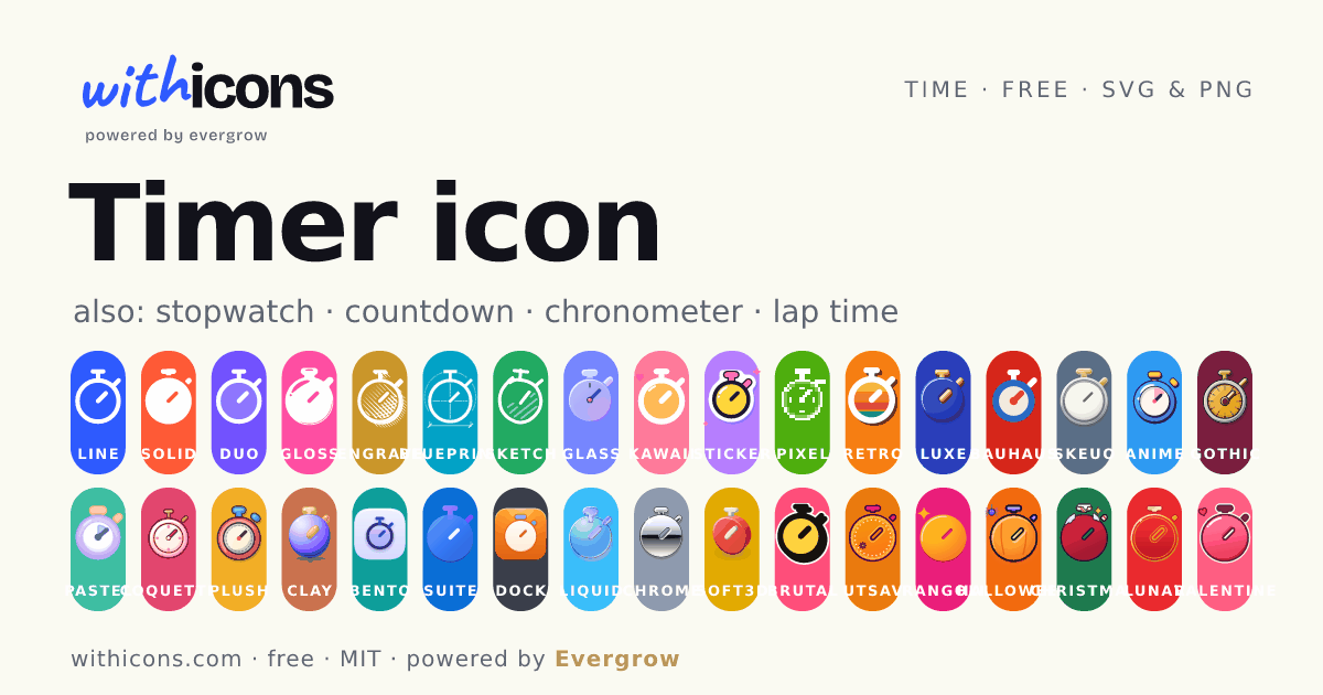 Timer icon: free SVG & PNG in 34 styles | with icons